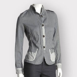 Desigual Charcoal Londres Blazer Jacket Womens Size 38 S Striped Raw Edge Cotton
